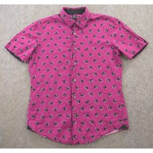 Hugo Boss Shirt Mens Large Purple Button Up Ronn Slim Fit Leaf Print Linen Slim